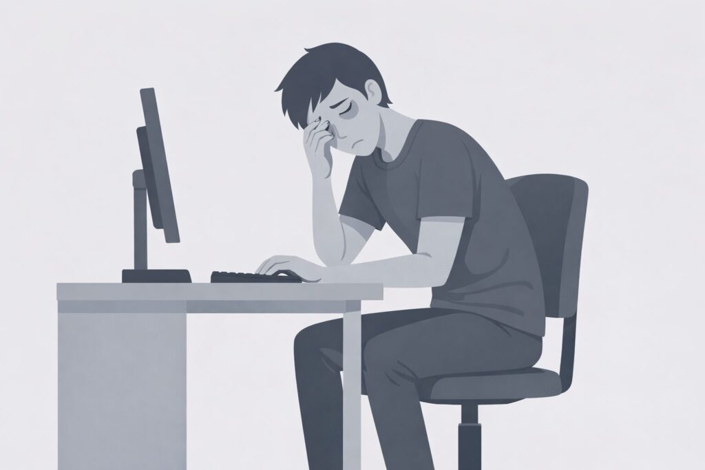 デスクワーカーが目を疲労させている様子