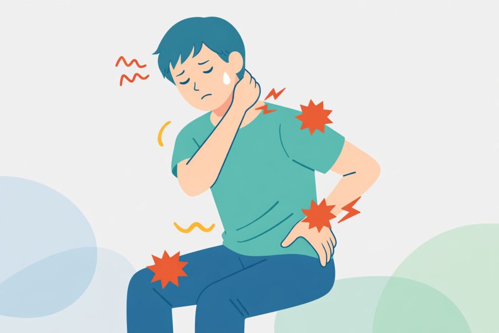 体を痛めているデスクワーカーのイラスト