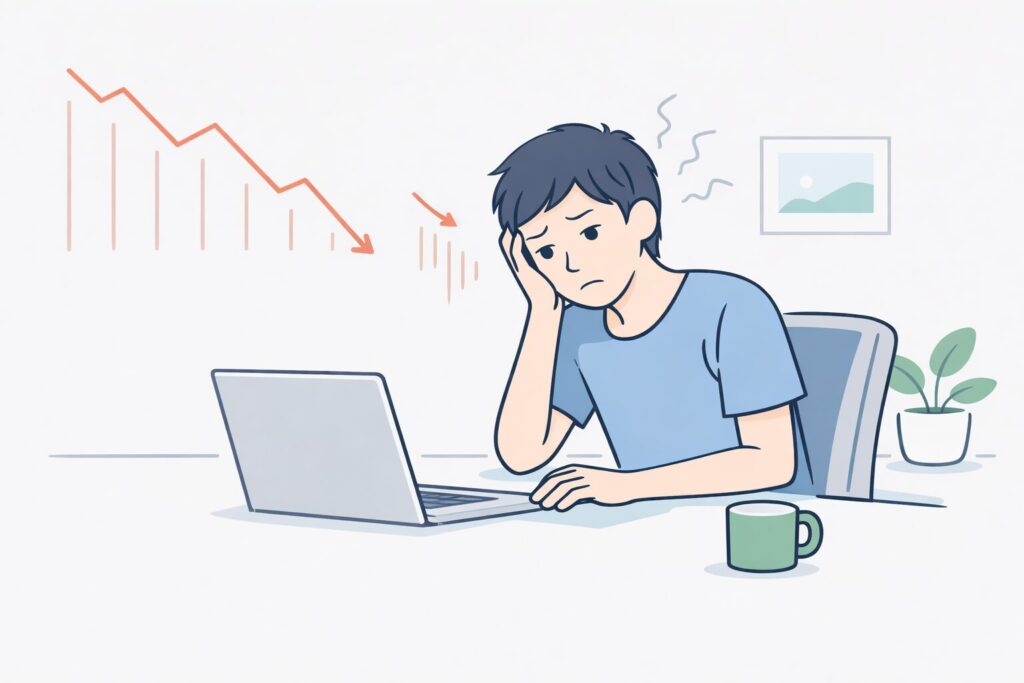 疲れがたまって仕事が捗らないデスクワーカーのイラスト