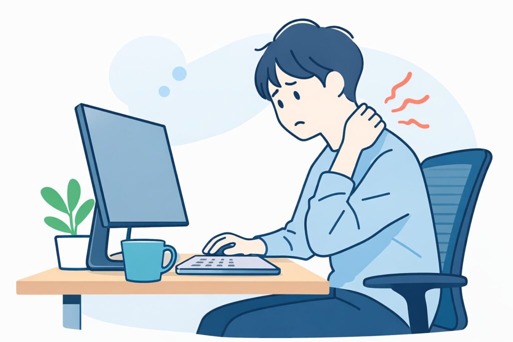 首を痛そうにしているデスクワーカーのイラスト