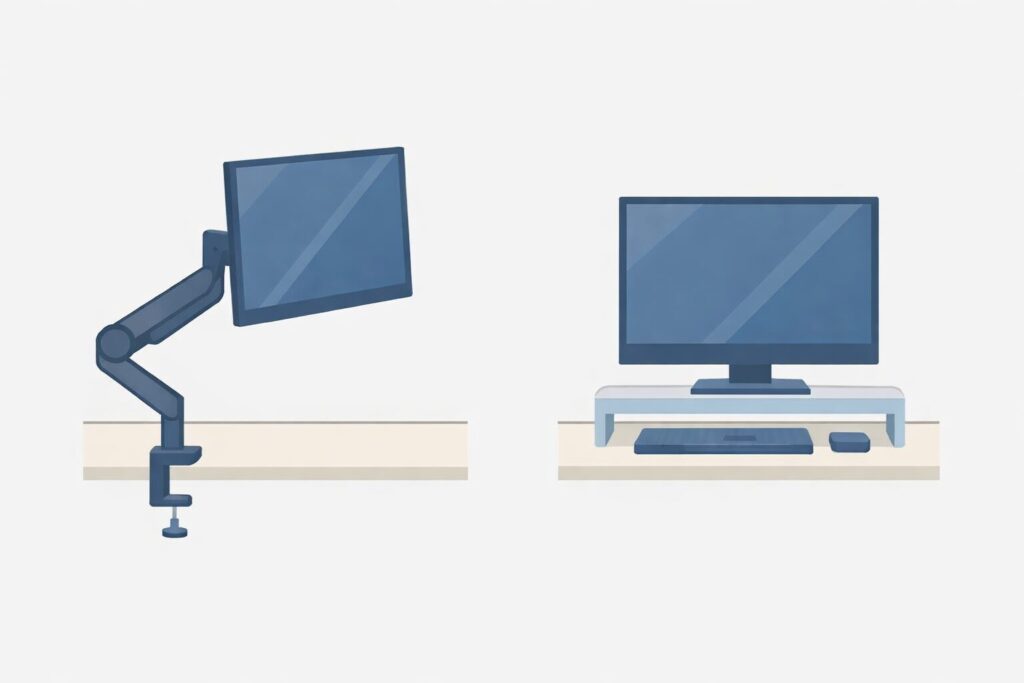 モニターアームとモニター台のイラスト