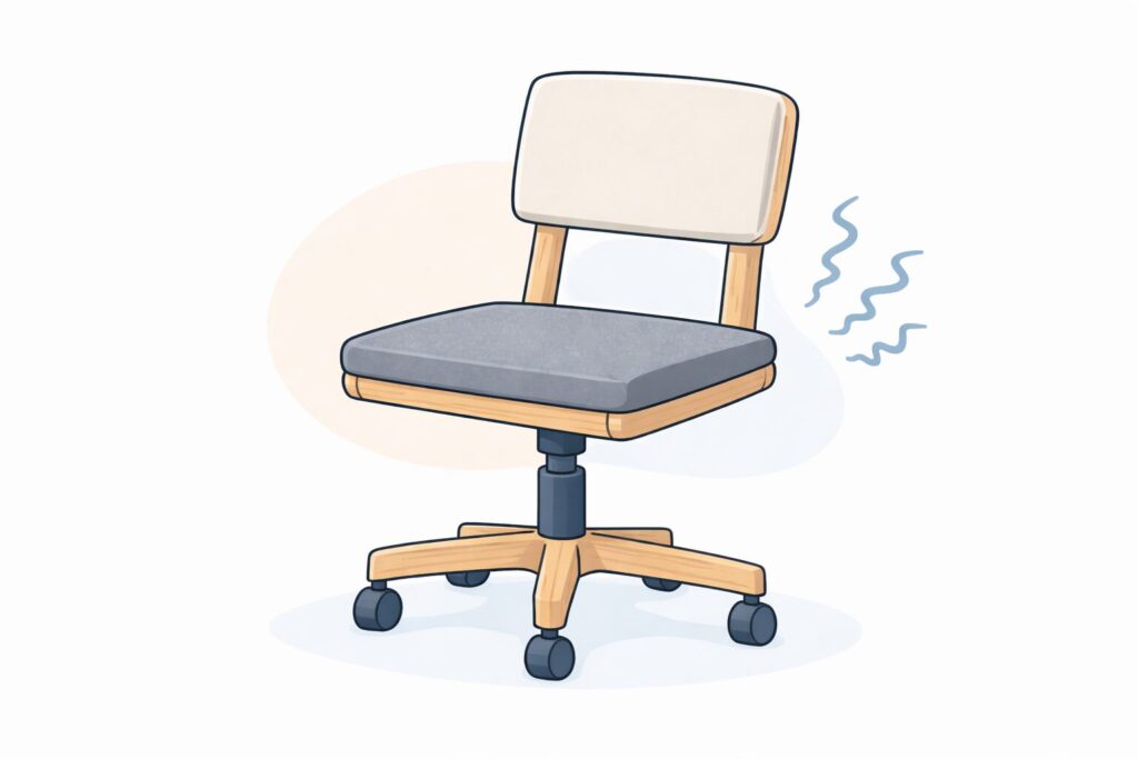 肘置きがなく、背もたれも小さく、座り心地が悪そうなデスクチェアのイラスト