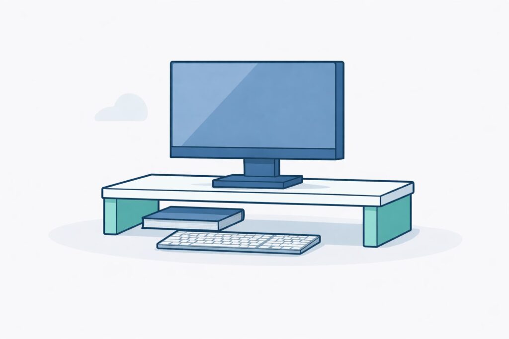 モニター台を使用したパソコンのイラスト