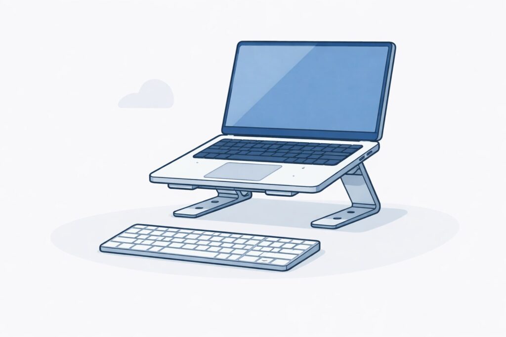 外付けキーボードを使用しているノートパソコンのイラスト